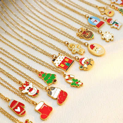 Jewelry Cute Christmas Hat Christmas Tree Christmas Socks Titanium Steel 18K Gold Plated Plating Pendant Necklace