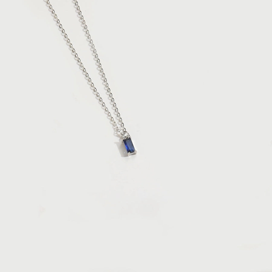 Copper 14K Gold Plated Inlay Rectangle Zircon Pendant Necklace