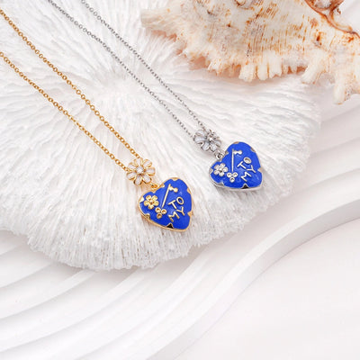 Jewelry IG Style Sweet Heart Shape Flower 304 Stainless Steel Copper Zircon 18K Gold Plated Enamel Inlay Pendant Necklace