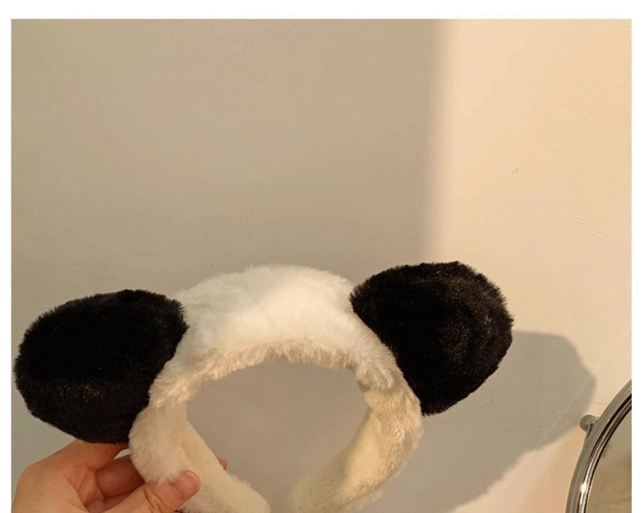 Cute cartoon plush panda ear headband facial mask for washing autumn and winter wide-brimmed hair band female Net Red