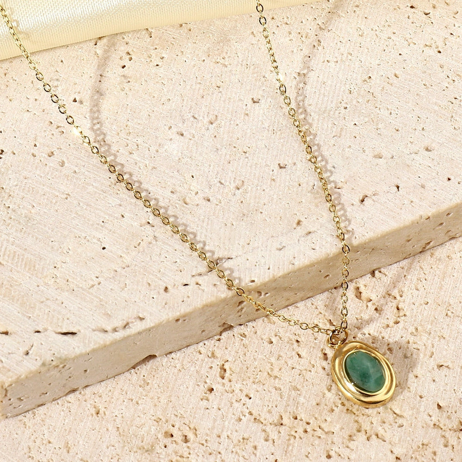Jewelry Vintage Style Geometric Titanium Steel Natural Stone 14K Gold Plated Plating Pendant Necklace