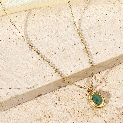 Jewelry Vintage Style Geometric Titanium Steel Natural Stone 14K Gold Plated Plating Pendant Necklace