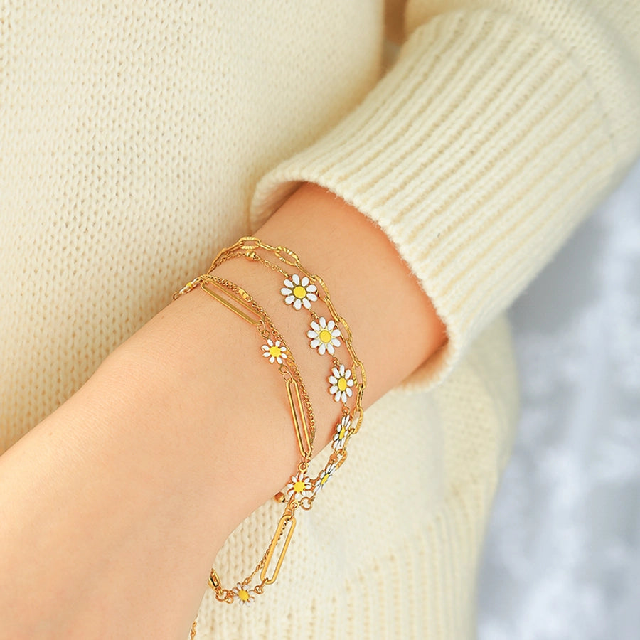 Elegant Sweet Simple Style Flower 304 Stainless Steel 14K Gold Plated Bracelets In Bulk