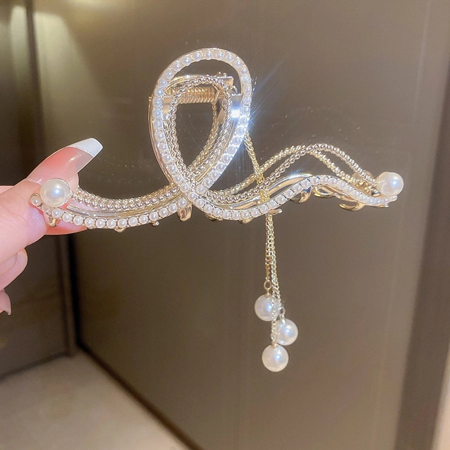 elegant classic style geometric alloy plating hollow out inlay pearl zircon hair claws