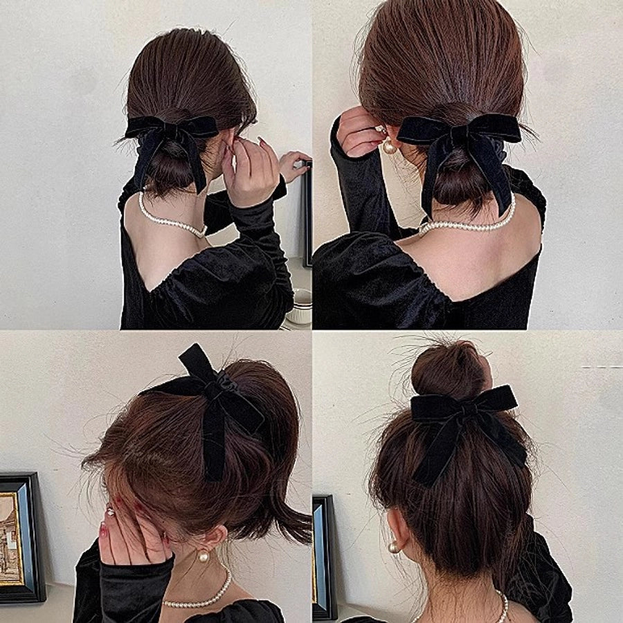 Black velvet bow simple elegant hair tie female hair band  new autumn and winter high-grade hair rope hair rope