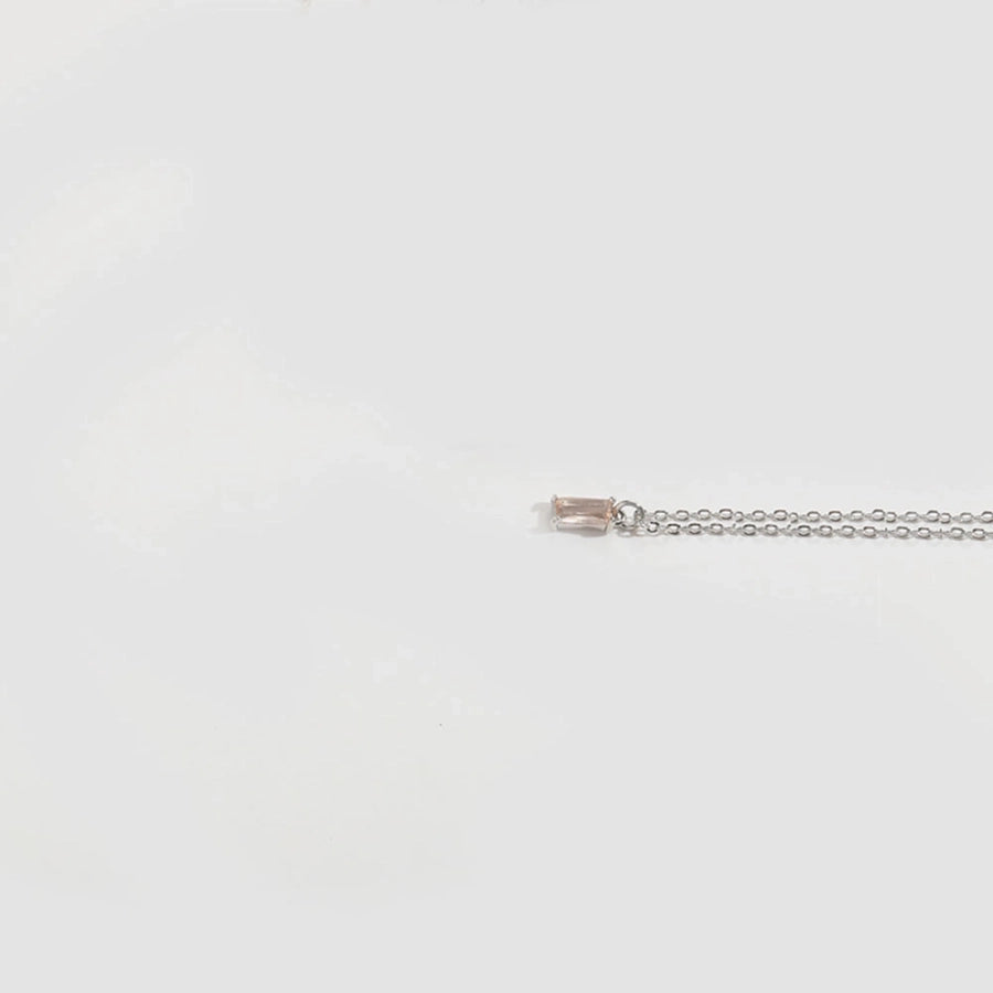 Copper 14K Gold Plated Inlay Rectangle Zircon Pendant Necklace