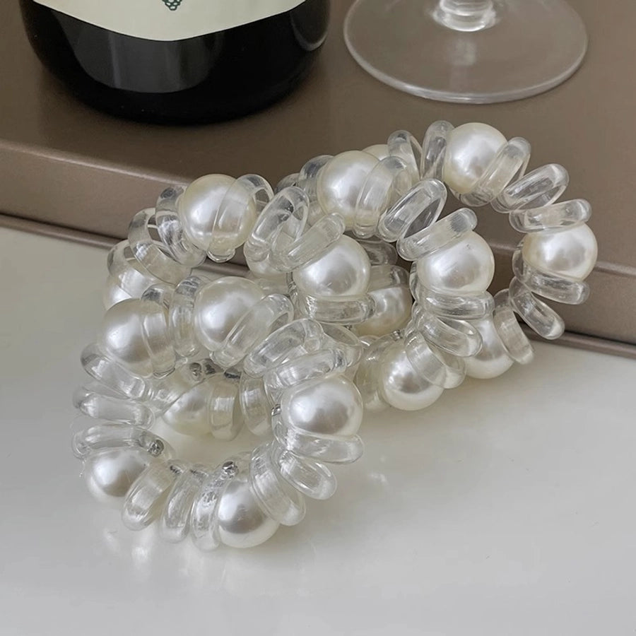 Pearl transparent telephone line hair band women's high-grade hair tie rope does not hurt hair rubber band Simple temperament headdress