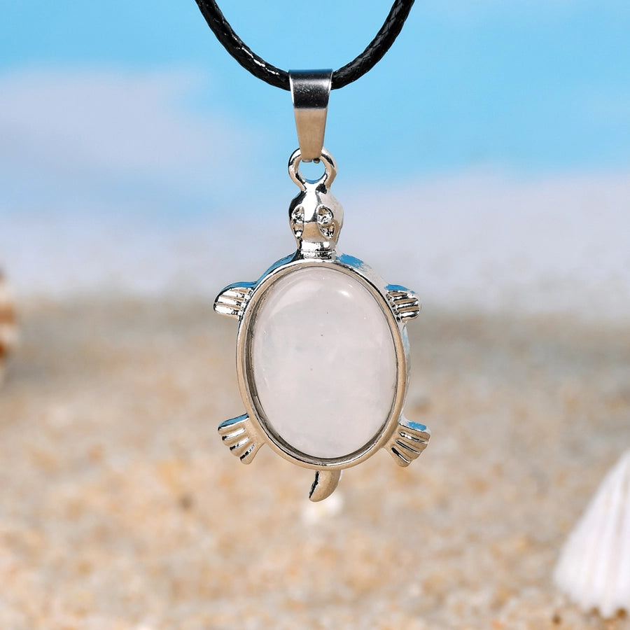 Elegant Simple Style Animal natural stone Leather rope Natural Stone  Pendant Necklace In Bulk