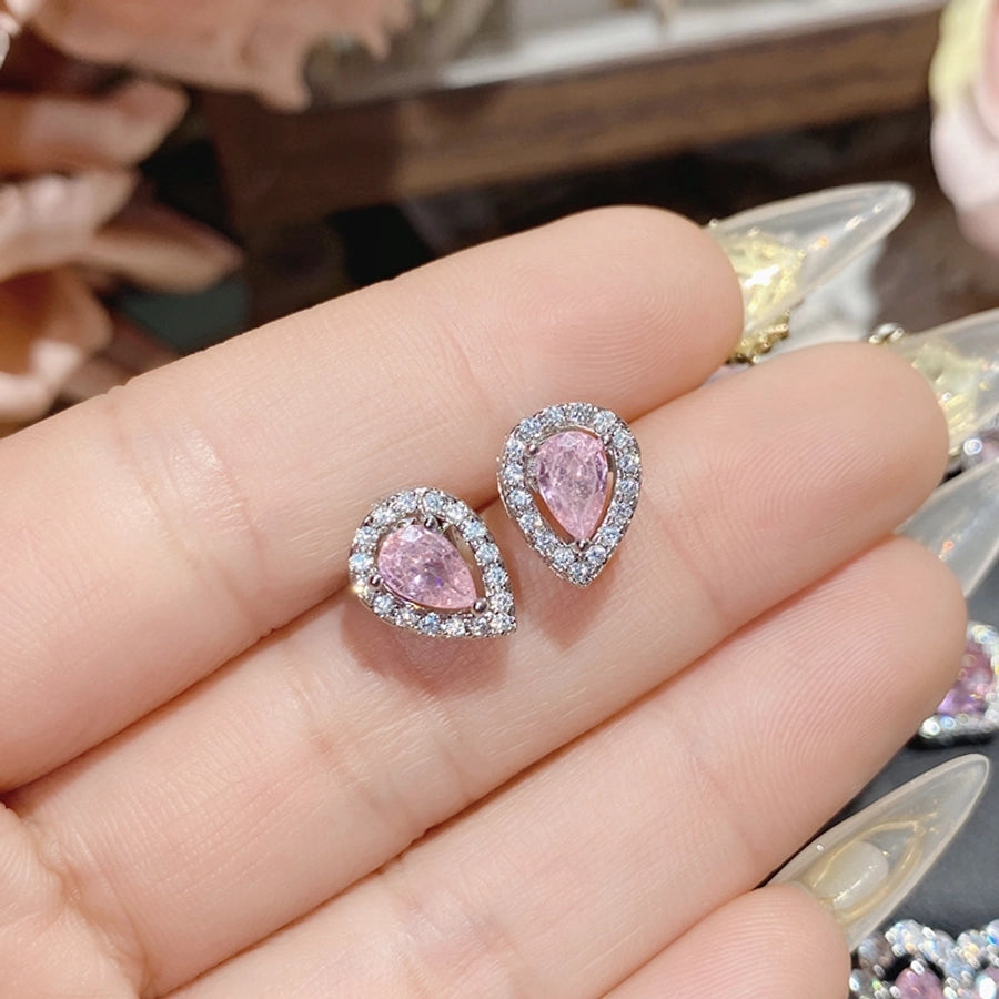 1 Pair Elegant Star Heart Shape Inlay Copper Artificial Gemstones Ear Studs