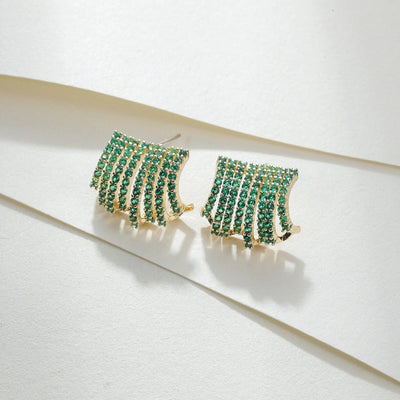 1 Pair Luxurious Romantic Geometric Artificial Gemstones Copper Zircon Ear Studs