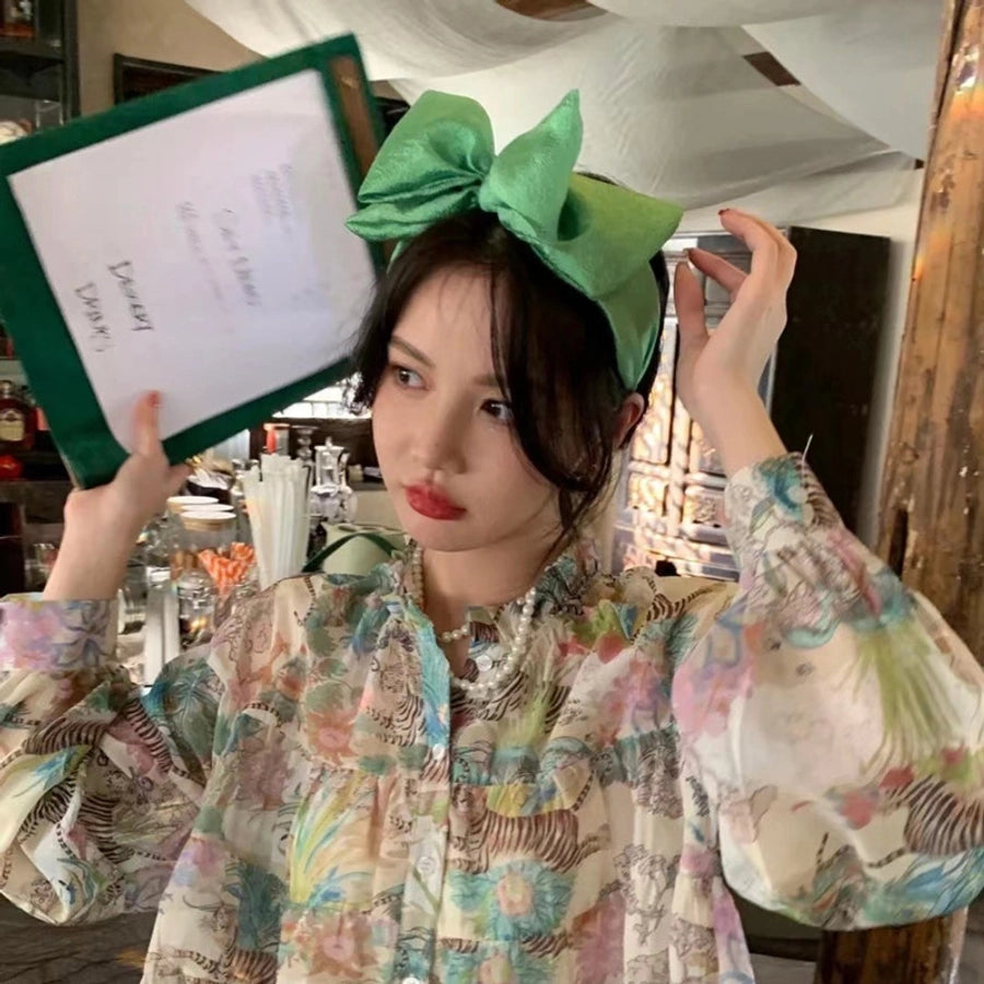 fashion bow knot gauze pleated hair band 1 piece