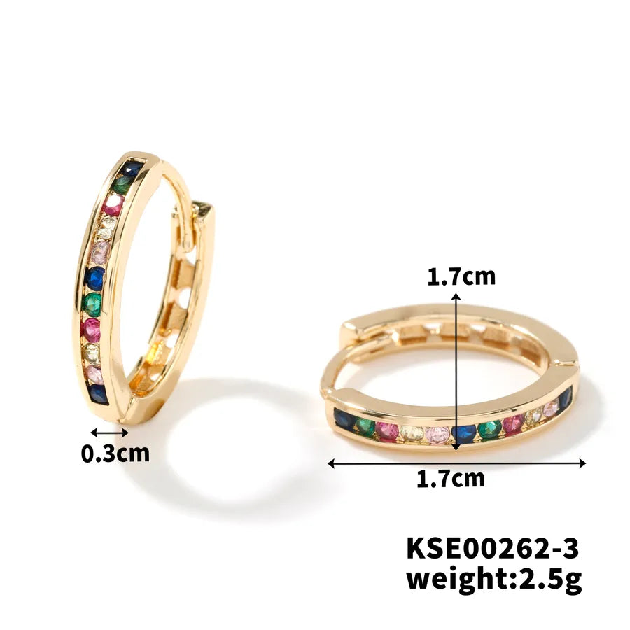 1 Pair Elegant Shiny Round Inlay Copper Zircon K Gold Plated Earrings