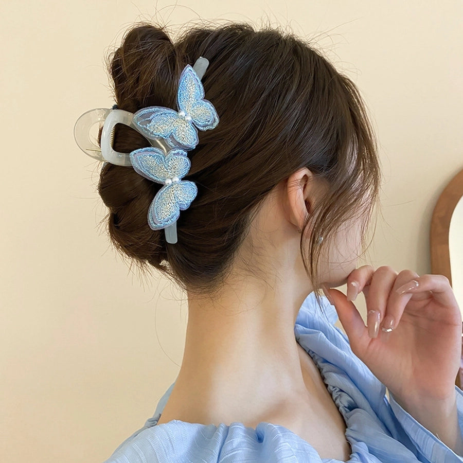 Women's Sweet Simple Style Butterfly Arylic Inlay Imitation Pearl Cloth Hair Clip