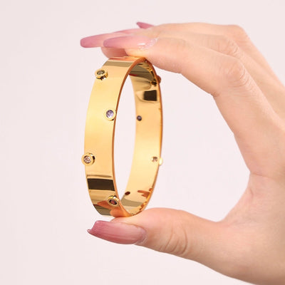 Elegant Glam Round 304 Stainless Steel 18K Gold Plated Zircon Bangle In Bulk