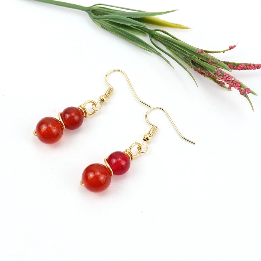 1 Pair Casual Pastoral Gourd Beaded natural stone Copper Drop Earrings