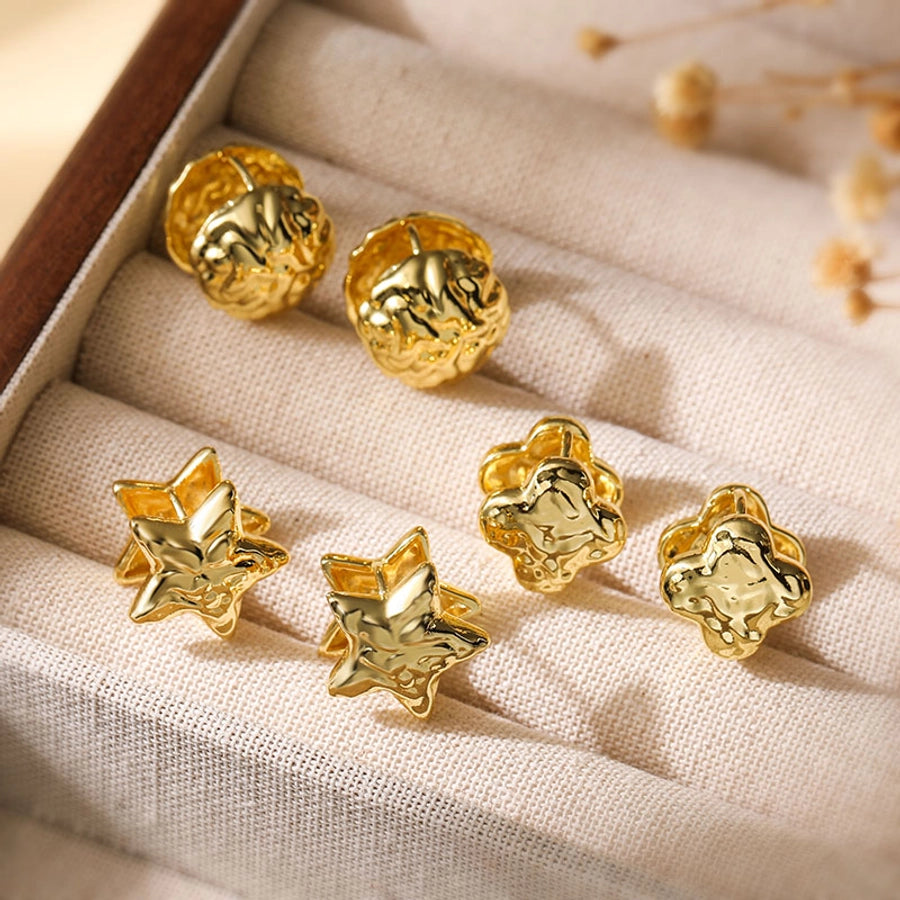 1 Pair IG Style Pentagram Four Leaf Clover Round Plating Copper 18K Gold Plated Earrings