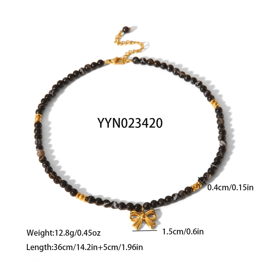 Simple Style Classic Style Bow Knot 304 Stainless Steel natural stone 18K Gold Plated Pendant Necklace In Bulk