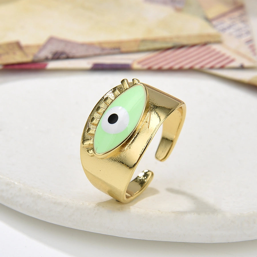 Copper Plating 18K Color Retaining Glossy Dripping Oval Eye Wide Open Ring