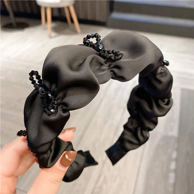 women's elegant simple style bow knot artificial crystal cloth hair band