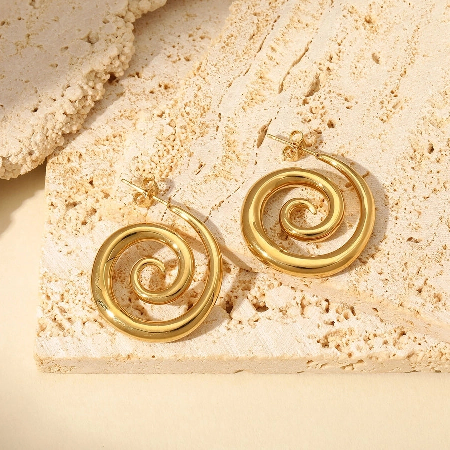 1 Pair Modern Style Commute Spiral Stripe Plating 304 Stainless Steel 18K Gold Plated Ear Studs