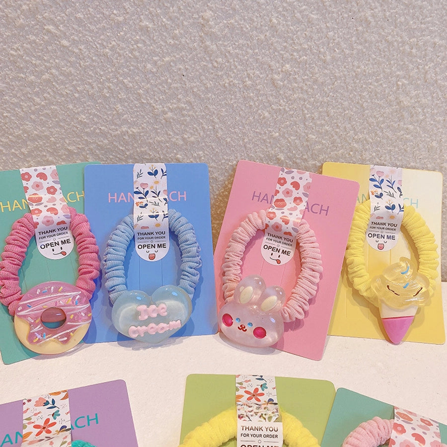 HD416A02 jelly cartoon cute donut fabric pleated small intestine hair ring milk cute girl high ponytail hair accessories