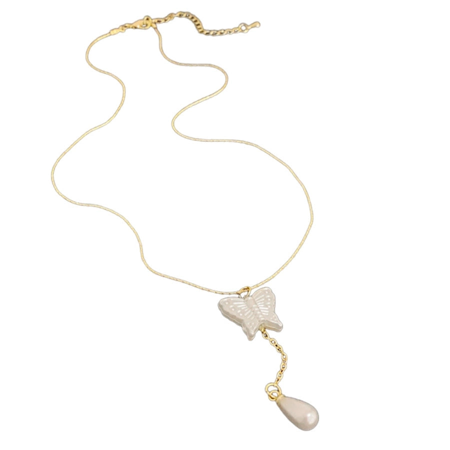 Copper Inlay Butterfly Zircon Pendant Necklace