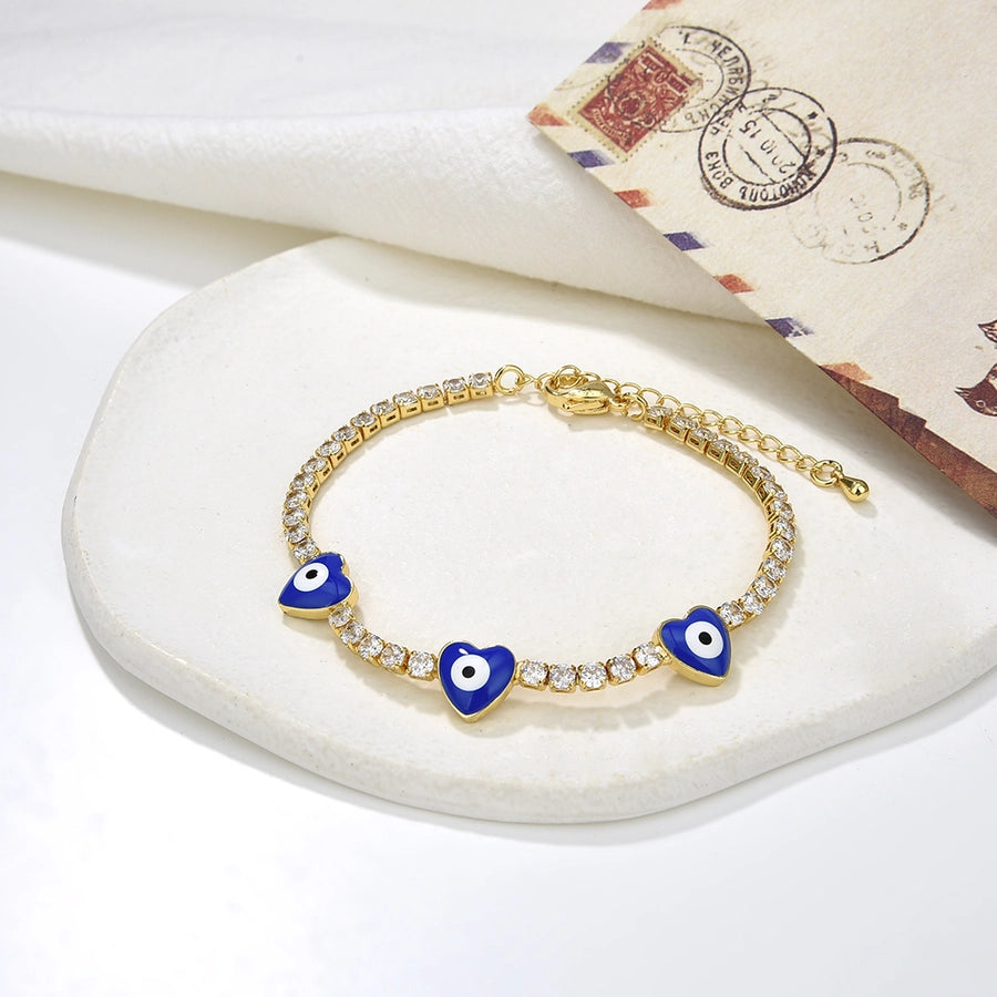 Copper Plating 18K Color Retention Zircon Drop Oil Heart Shape Eye Bracelet