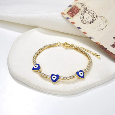 Copper Plating 18K Color Retention Zircon Drop Oil Heart Shape Eye Bracelet