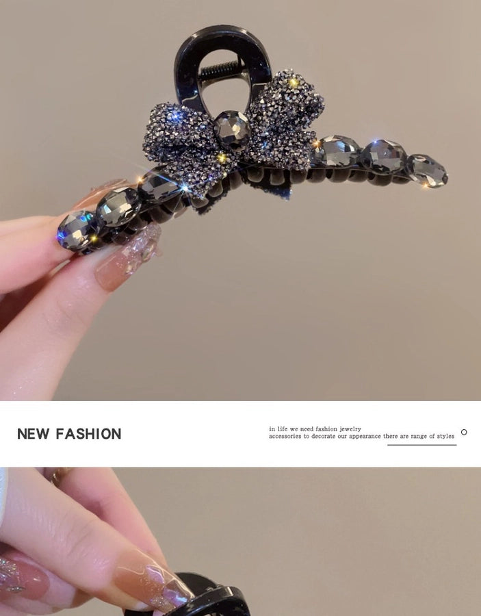Full diamond bow large hair clip high-grade updo hairpin female back spoon  New elegant clip headdress