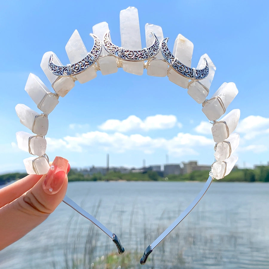 Women's Queen Bridal Classic Style Moon Alloy Knitting Inlay Natural Stone Hair Band