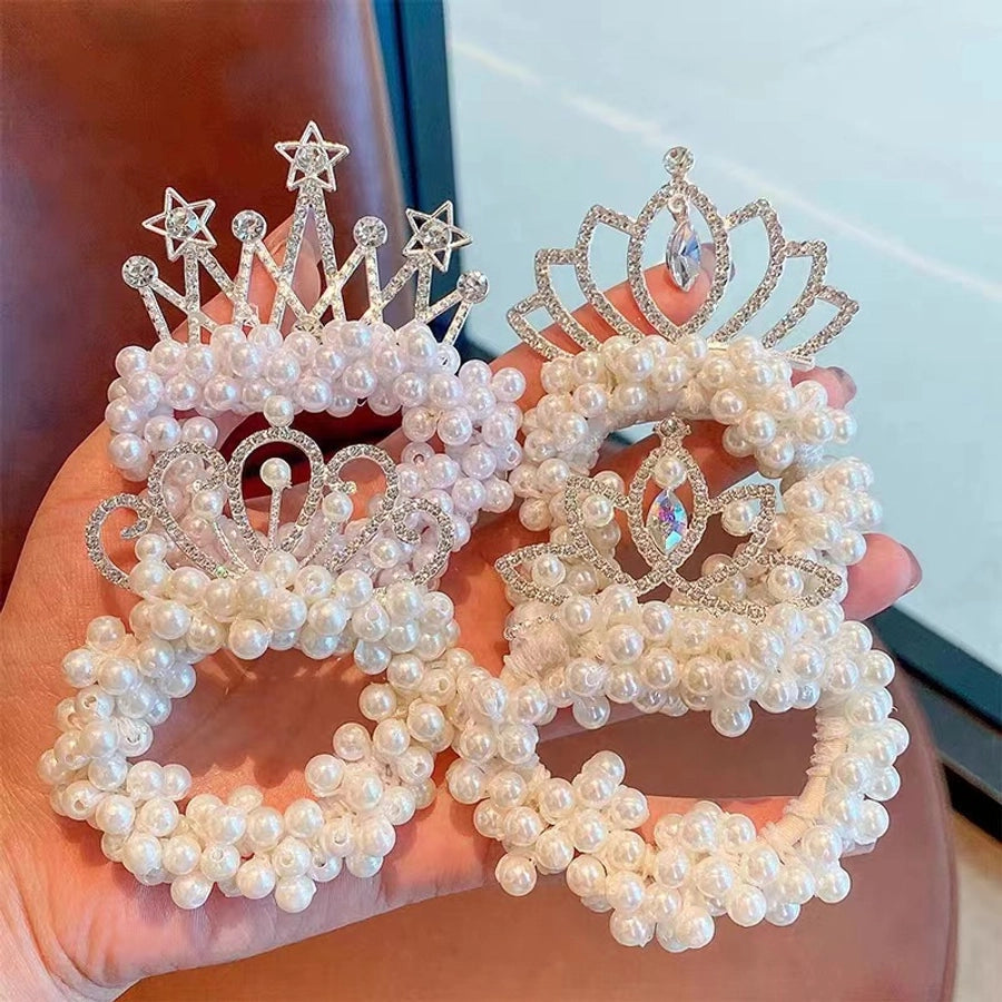 Children's Princess Crown Hair Accessories Pearl Ball Hair Loop Hair Rope Little Girl Hair  Pearl Crown
