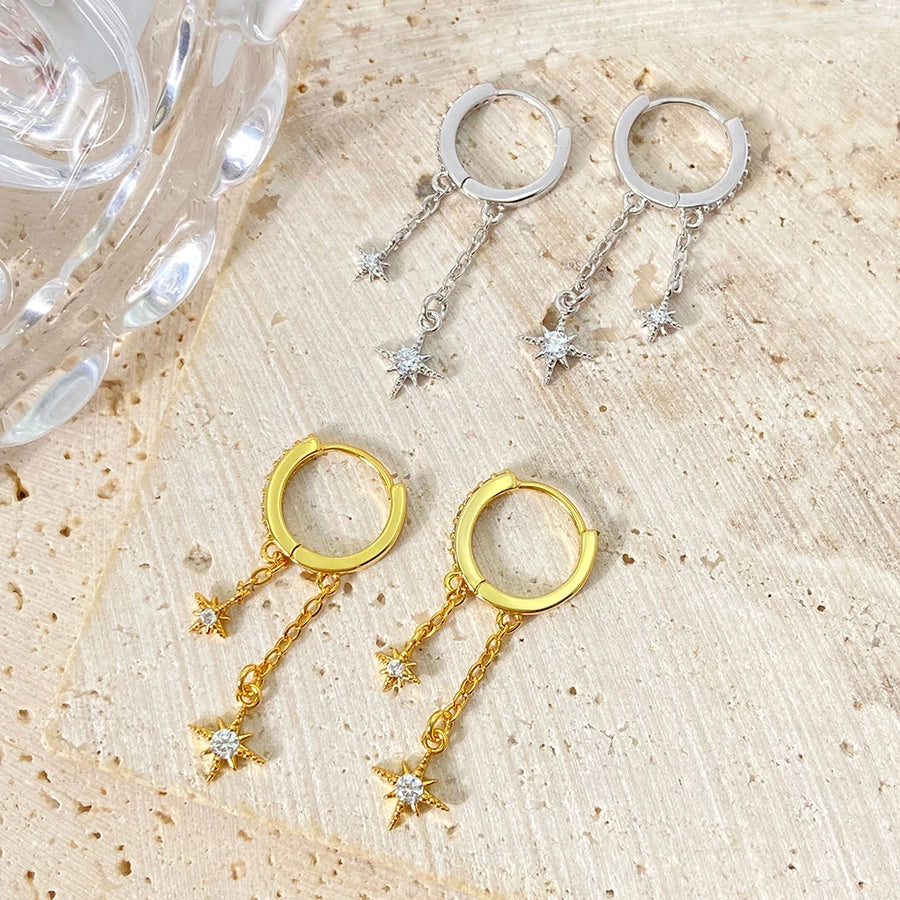 1 Pair Casual Hexagram Star Asymmetrical Copper Zircon Drop Earrings