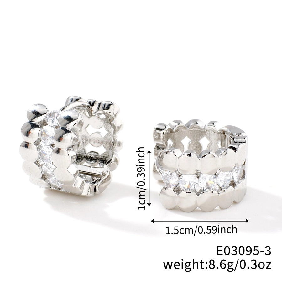 1 Pair Elegant Basic Round Inlay Copper Zircon Rhodium Plated Ear clip
