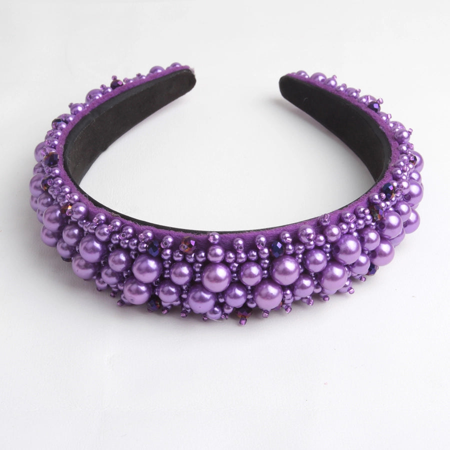 Women's Lady Geometric Artificial Pearl Cloth Rhinestone Hair Band