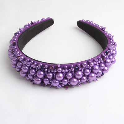 Women's Lady Geometric Artificial Pearl Cloth Rhinestone Hair Band