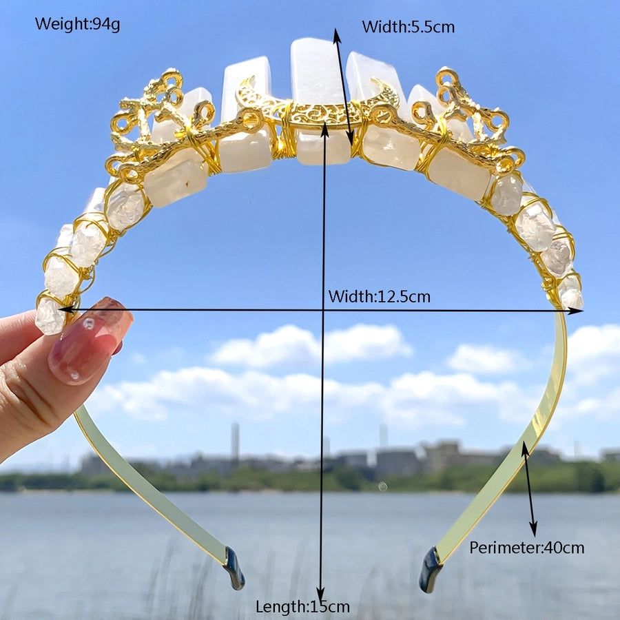 Women's Luxurious Queen Bridal Moon Alloy Knitting Natural Stone Hair Band