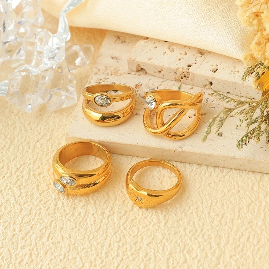 Jewelry Modern Style Simple Style Commute Heart Shape 304 Stainless Steel Zircon 14K Gold Plated Inlay Rings