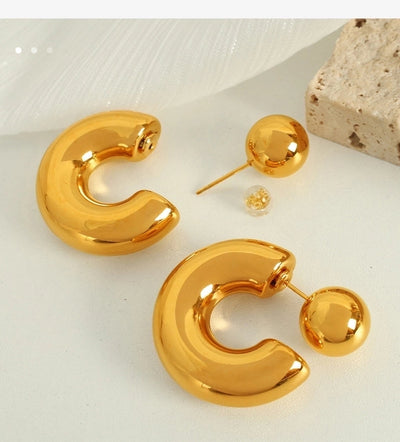 1 Pair IG Style Casual Retro C Shape Round Polishing Plating 304 Stainless Steel 18K Gold Plated Ear Studs
