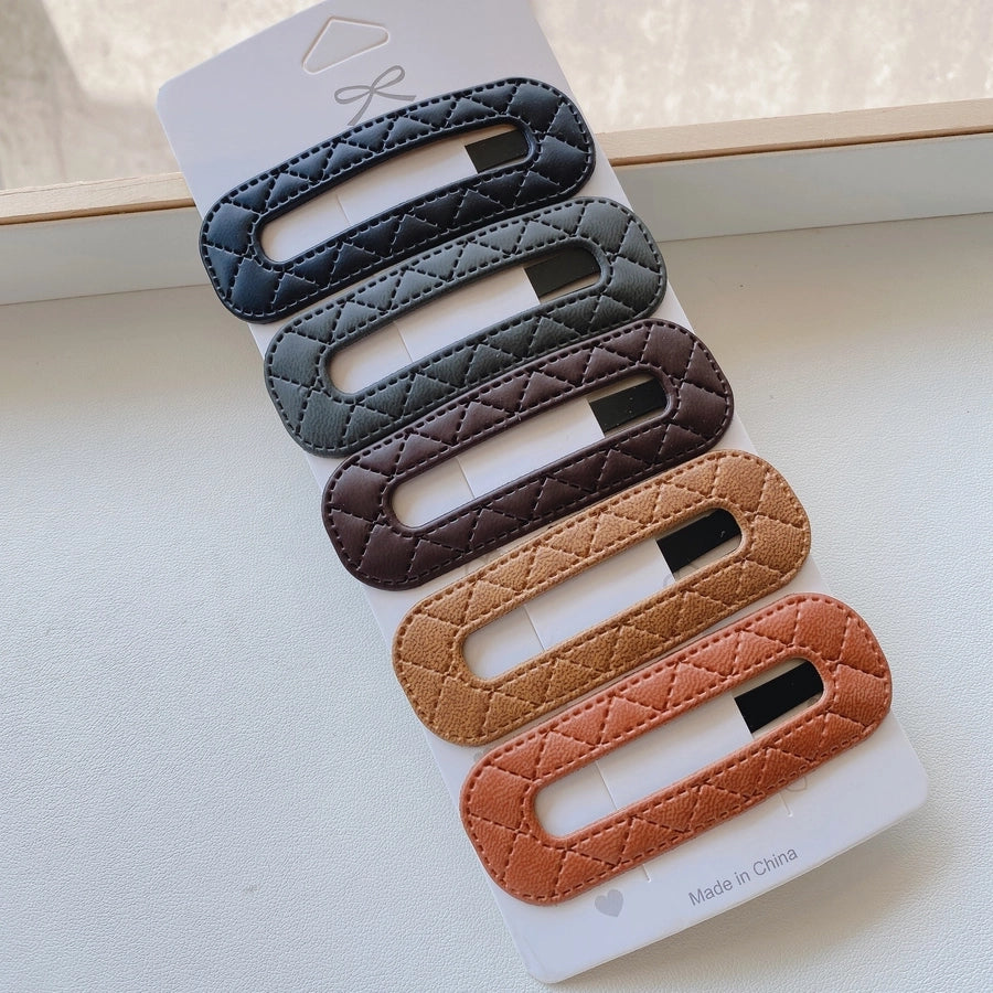 sweet geometric pu leather hair clip 5 pieces
