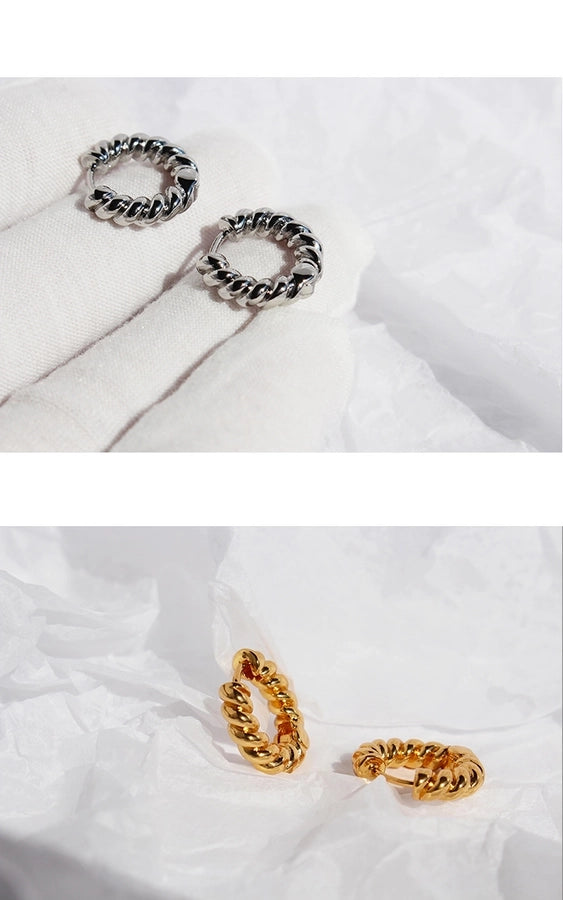 1 Pair Classic Style Round Twist Brass 24K Gold Plated Earrings