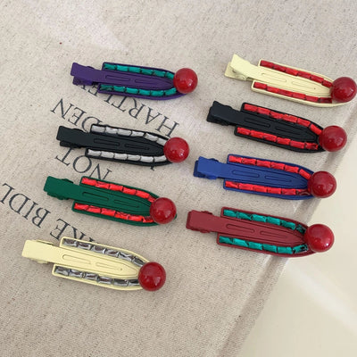 Simple Red Bean Metal Barrettes Advanced Retro Easy Matching BB Clip Elegant Girl Side Bang Clip Duckbill Clip