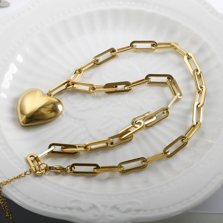 Jewelry Simple Style Heart Shape Titanium Steel Pendant Necklace