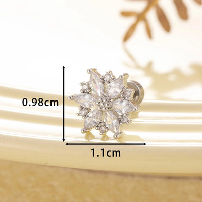 1 Piece Casual Korean Style Heart Shape Flower Copper Zircon Ear Studs