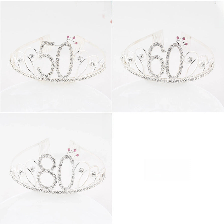 New Birthday Crown  60 Digital Birthday Headband Bridal Banquet Rhinestone Hair Accessories Alloy Headband Women