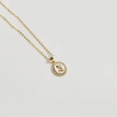 Shell Copper 14K Gold Plated Inlay Heart Shape Butterfly Zircon Pendant Necklace