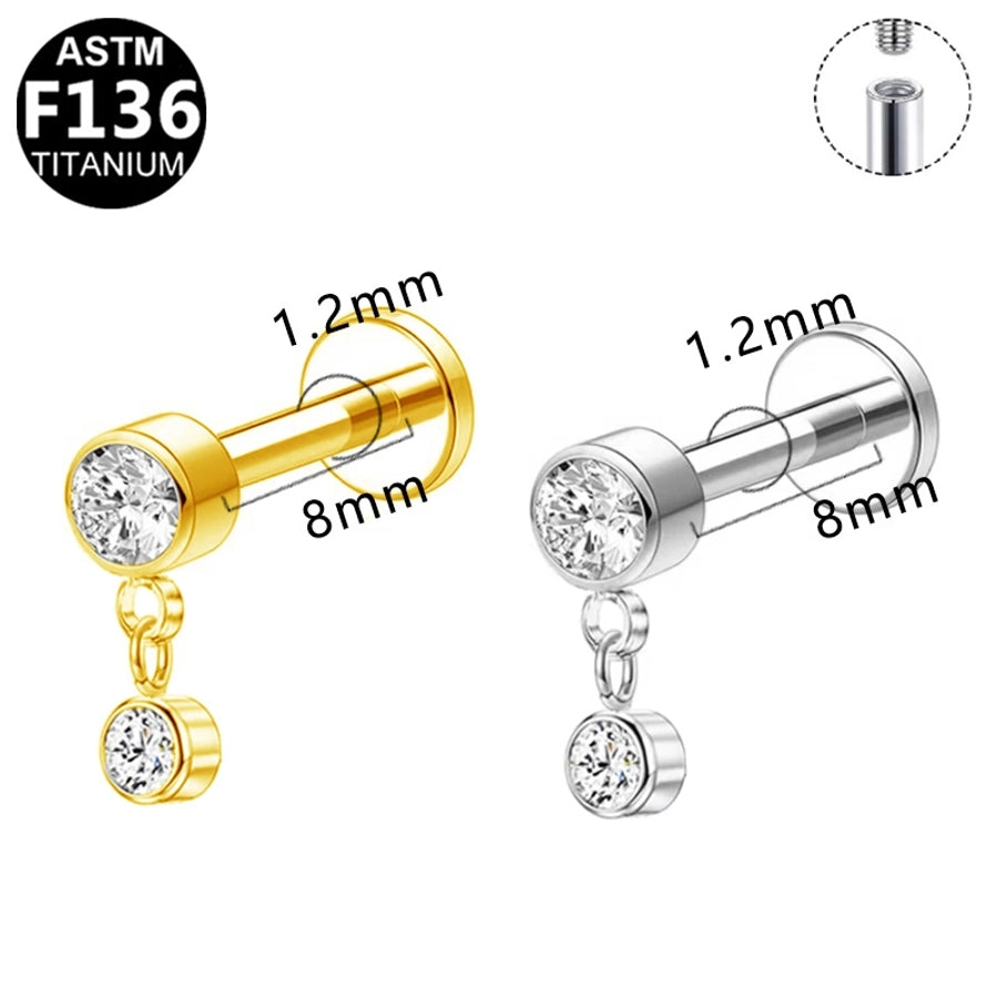 1 Piece Lip Rings Luxurious Classic Style Shiny Round Water Droplets Pure Titanium Titanium Alloy Zircon 14K Gold Plated White Gold Plated Lip Rings Ear Cartilage Rings & Studs