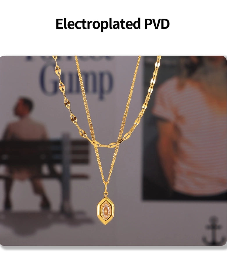 Jewelry Simple Style Korean Style Hexagon 304 Stainless Steel 18K Gold Plated Plating Pendant Necklace Necklace