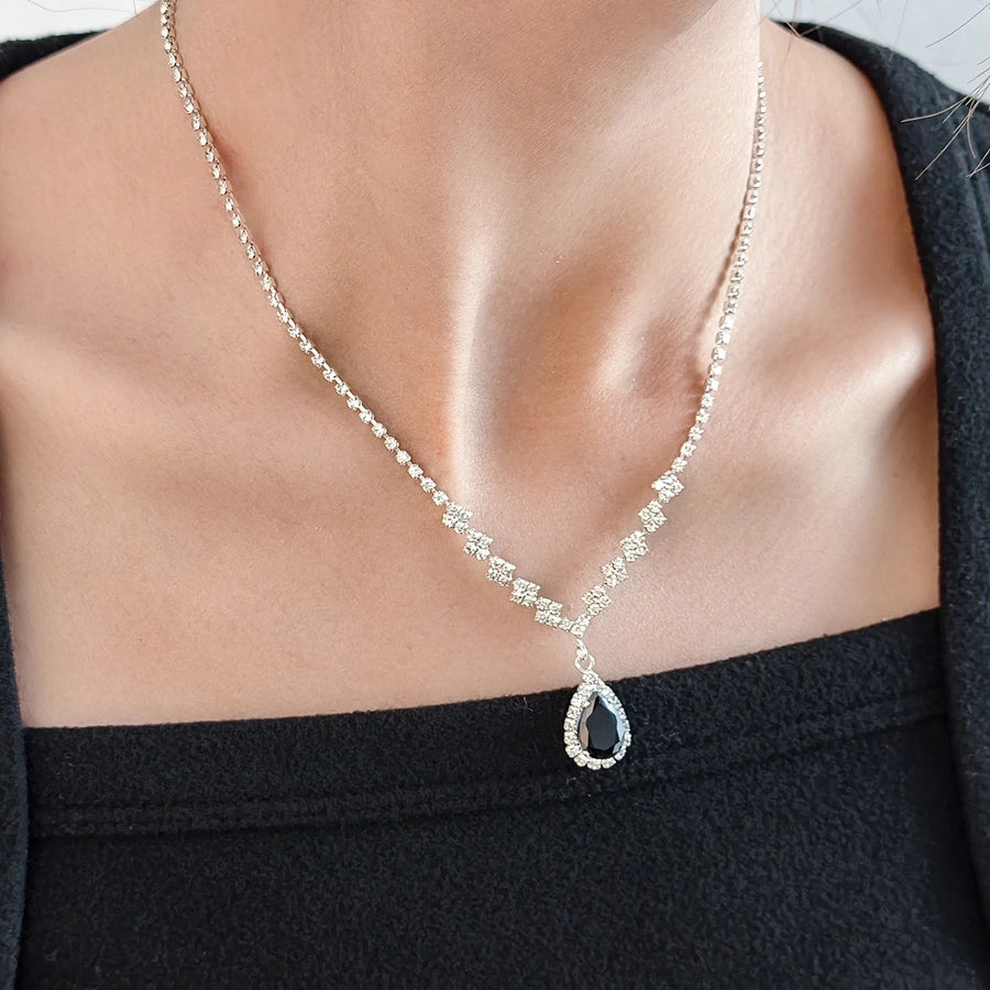 Jewelry Lady Streetwear Water Droplets Copper Earrings Necklace Jewelry Set