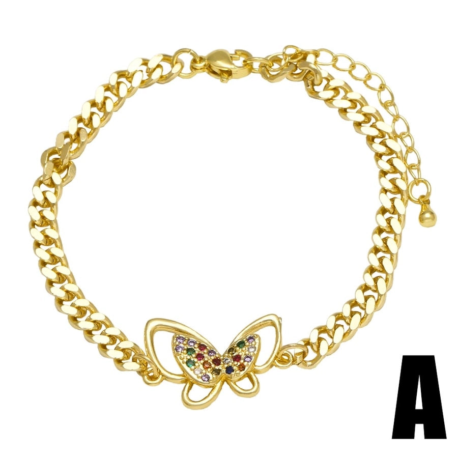 Copper 18K Gold Plated Inlay Owl Butterfly Elephant Zircon Bracelets