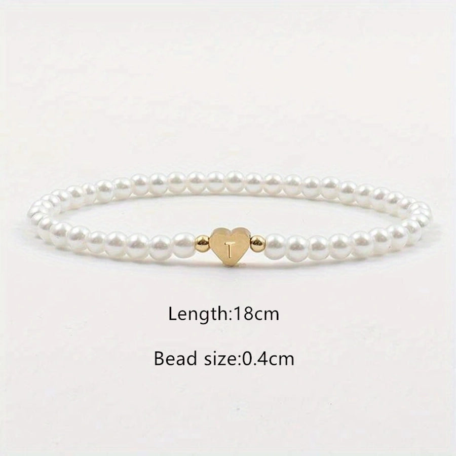 Elegant Simple Style Letter Heart Shape 304 Stainless Steel Artificial Pearl Bracelets In Bulk